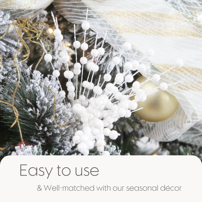 Sea Team 24-Pack Artificial Glitter Berry Stem Ornaments, Decorative Bead Sticks, Glittery Twigs, Picks, Branches for Christmas Tree, Small Vase, Holiday, Wedding, Party (17 Inches, White)