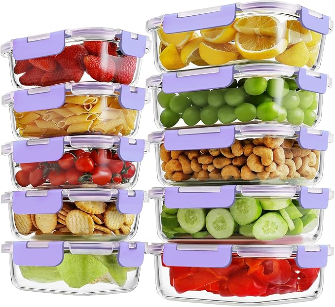 10 Pack Borosilicate Glass Meal Prep Containers