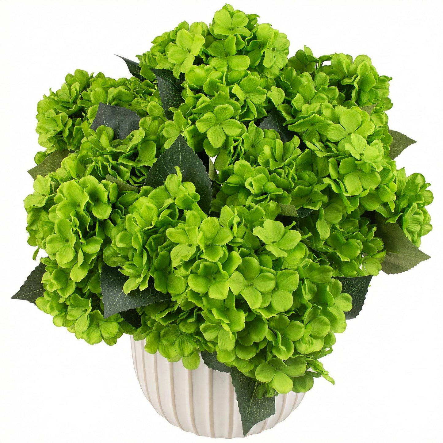 4 Pcs Hydrangea Artificial Flowers Outdoor Silk Bouquets, UV Resistant Green Faux Hydrangeas Flowers for Table Vase Centerpieces Outside Party Wedding St Patrick's Day Home Outdoor Decor (4, Green)