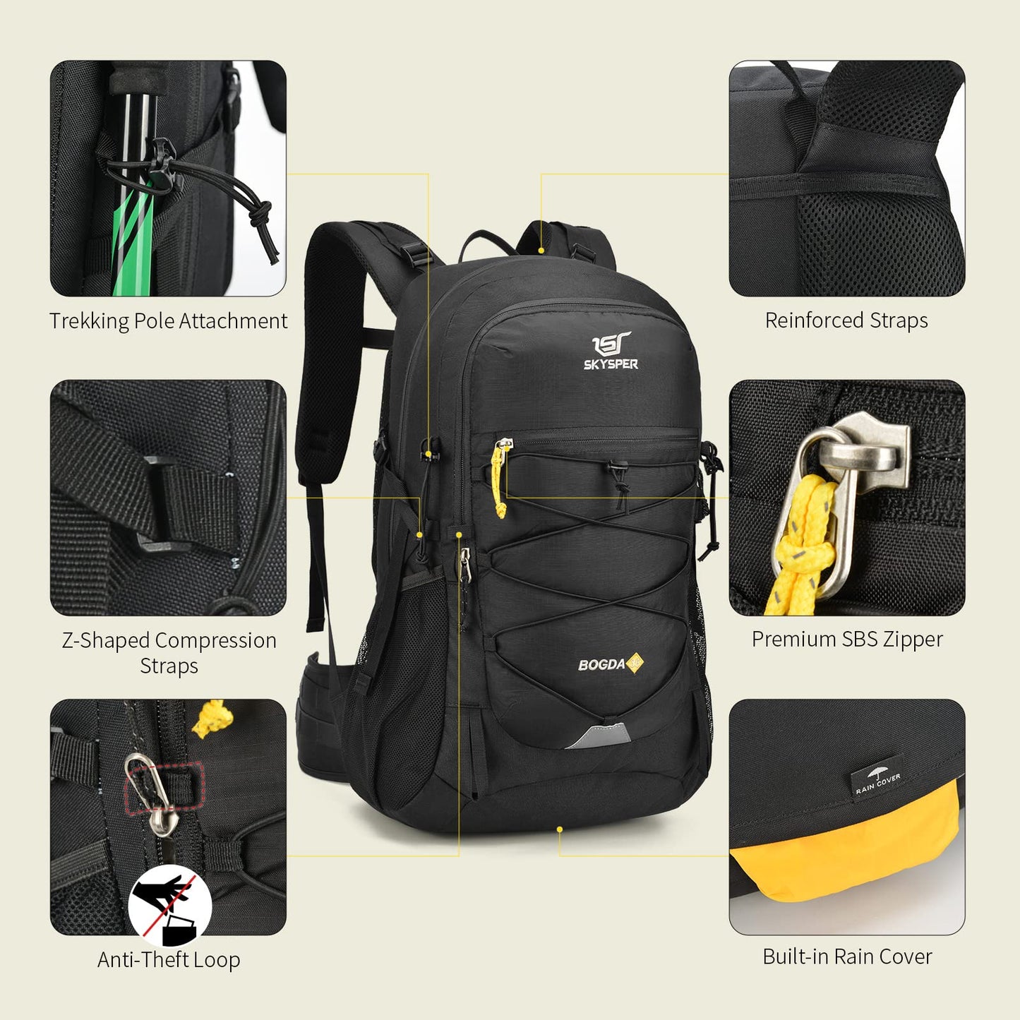SKYSPER Rucksack 35L Hiking Backpack, Lightweight Travel Backpack Camping Trekking Backpack for Men Women