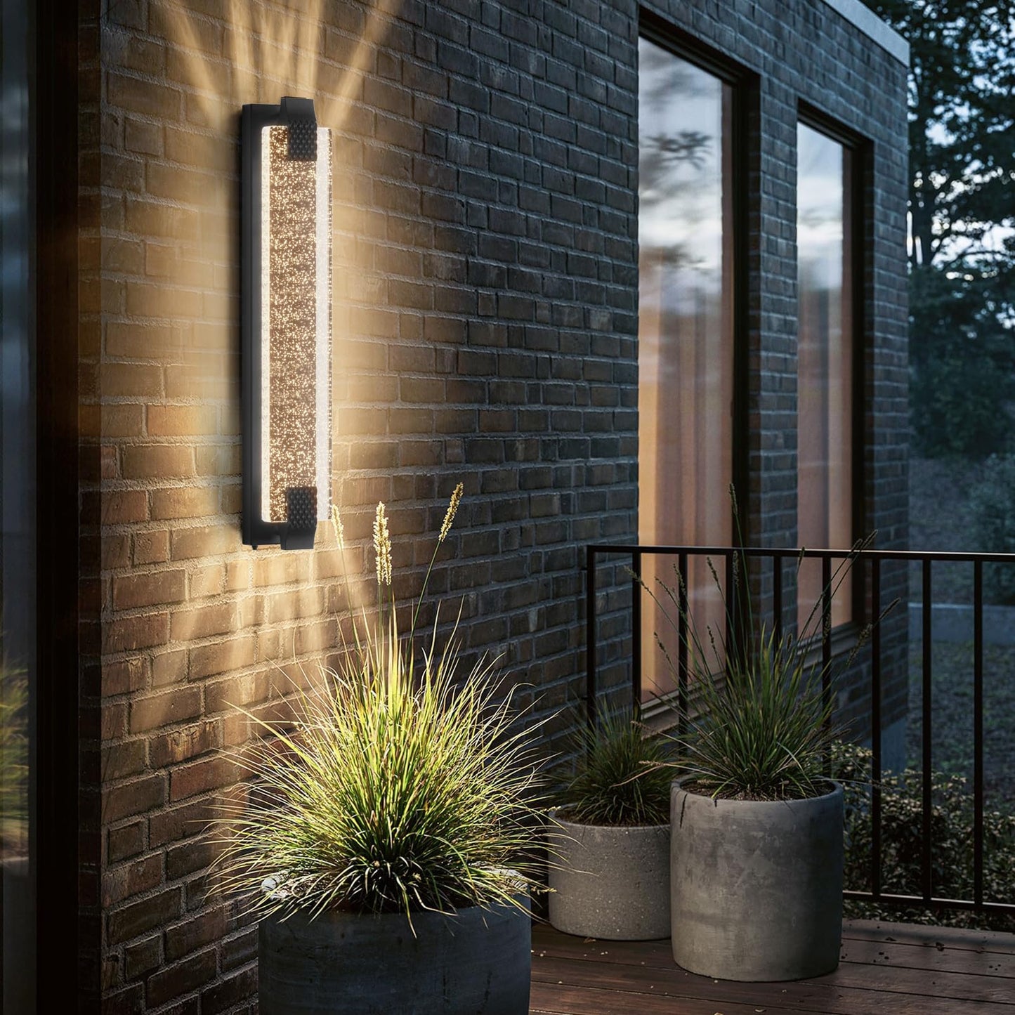 camuucci Dusk to Dawn Outdoor Light with Crystal Bubble Glass,31.1 Inches LED Porch Lights Outdoor Waterproof Modern Outside Sconce Wall Mount for Doorway Hallway Black
