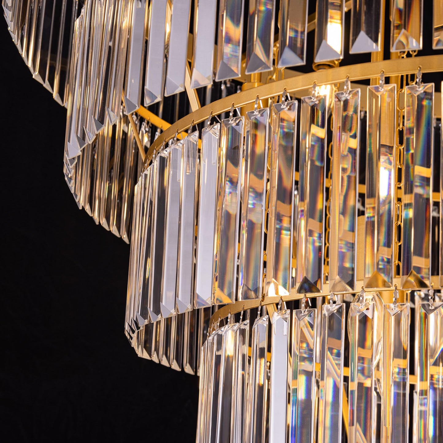 TOCHIC Large Crystal Chandelier for High Ceiling, 40-inch 7-Tier Modern Gold Crystal Chandeliers Lighting Fixture, Raindrop K9 Round Light for Entryway Staircase Foyer Living Bedroom Dining Room