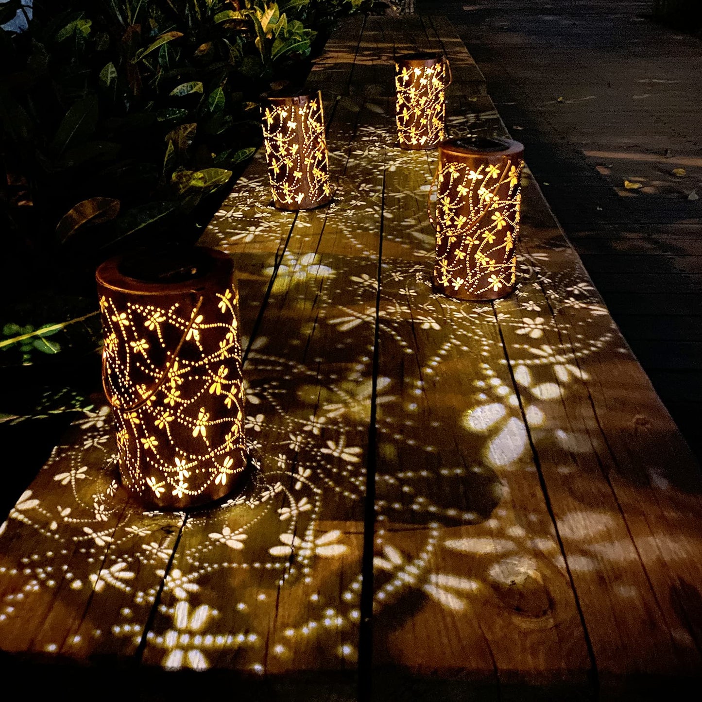 Christmas Gifts For women,Solar Lanterns Outdoor Hanging Lantern Lights, Dragonfly Hollowed-Out Metal Decor Lantern, Waterproof LED Decorative Garden Light - Delicate Garden Decoration for Patio, Yard