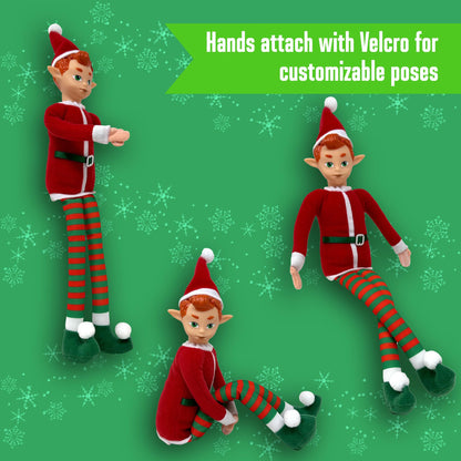 The Original Elf 12" Plush Christmas Elf Doll – Poseable Shelf Sitter with Flexible Dangling Legs – Perfect for Christmas Decorations, Toy Elf for Kids, Mini Elves, and Tree Topper (Boy)