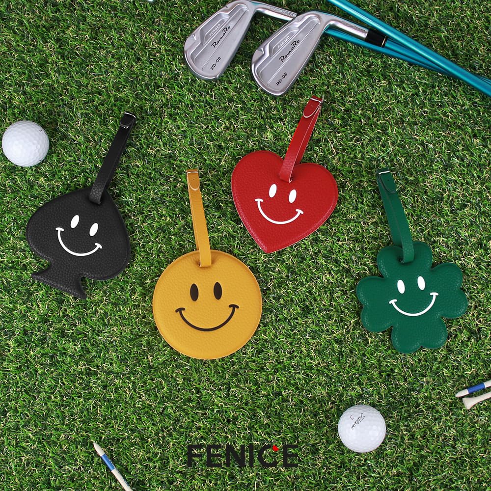 FENICE Vegan PU Leather Smiley Face Name Tag with Belt Buckle Strap Closure for Suitcase Luggage Tavel Bag (Yellow-Smile)