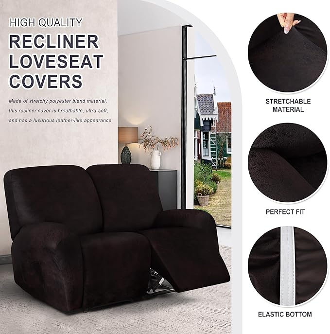 ANARACHON Leather Look Loveseat Recliner Cover, 6-Pieces Stretch Dual Recliner