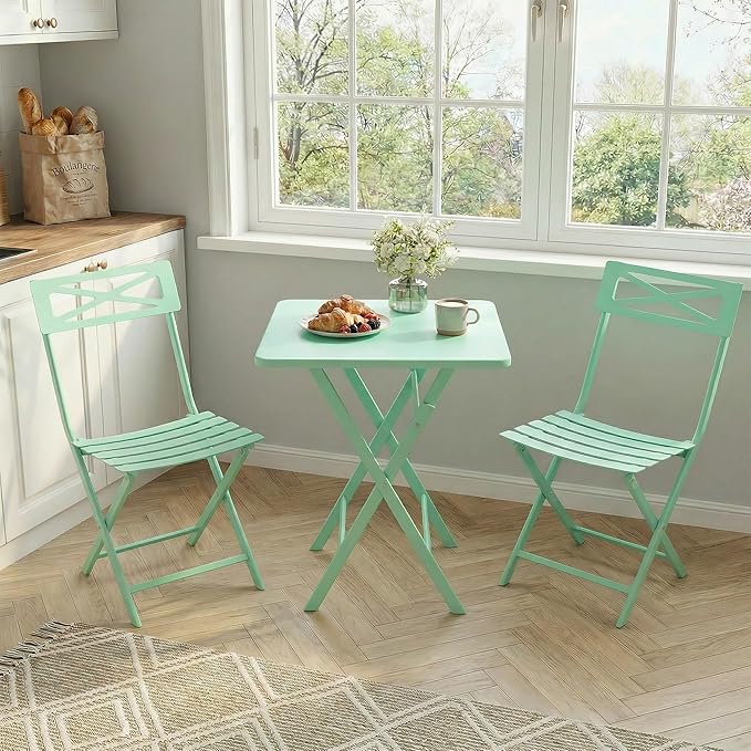 GarveeLife 3 Piece Outdoor Bistro Set, All Metal Patio Table and Chairs Set