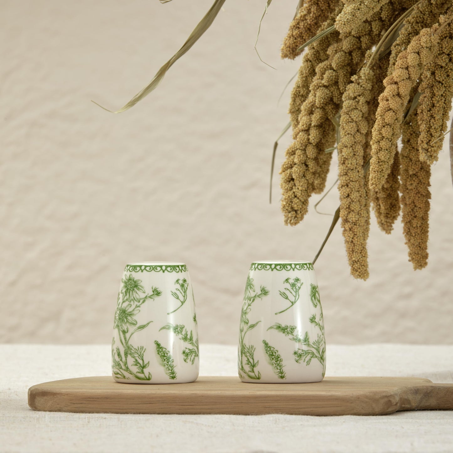 Bico Green Garden Toile De Jouy Ceramic Salt & Pepper Shaker Set, for Kitchen or Decor, Dishwasher Safe