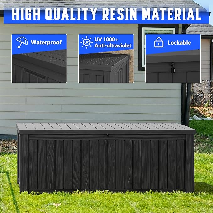 Outdoor Storage Box, Resin Deck Boxes Indoor and outdoor, Waterproof Storage Box Lockable Lid (Black,200 Gallon)