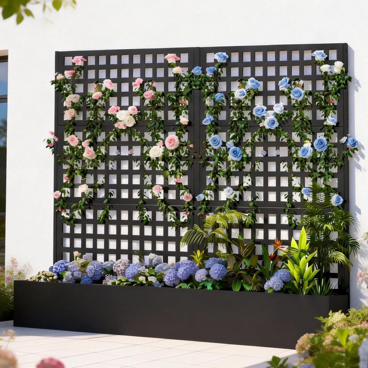 Callales Metal Planter Box with Trellis, Black Raised Garden Bed, Privacy Screen Planters with Trellis for Climbing Plants Vegetable Flowers Outdoor Indoor, Large 2Pcs Set