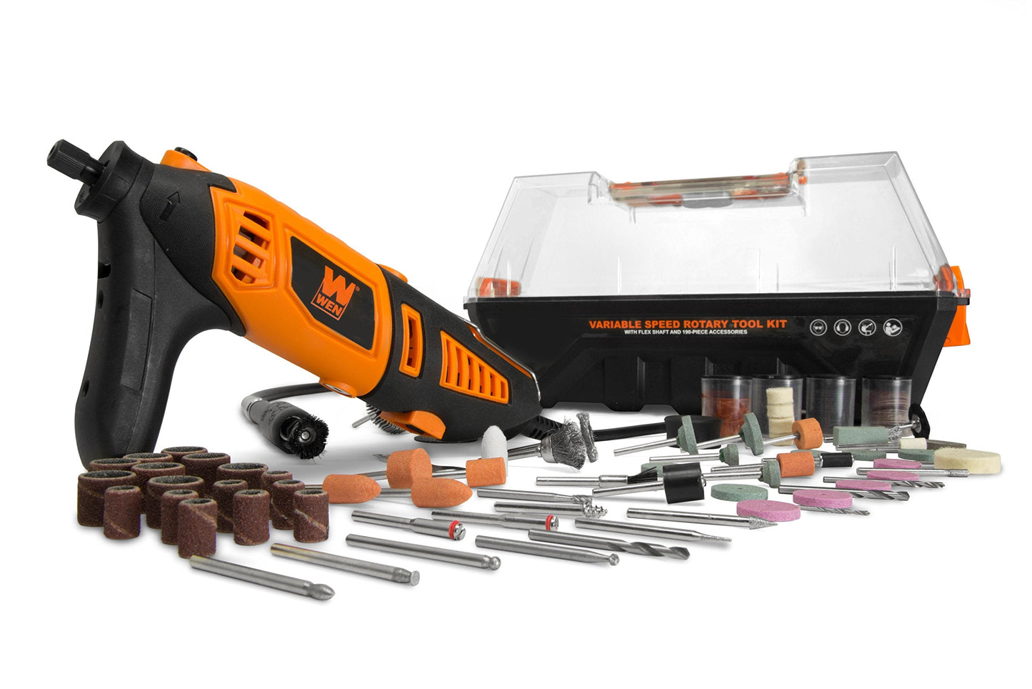 WEN 23190 1.3-Amp Variable Speed Steady-Grip Rotary Tool with 190-Piece Accessory Kit, Flex Shaft, and Carrying Case, Multicolor