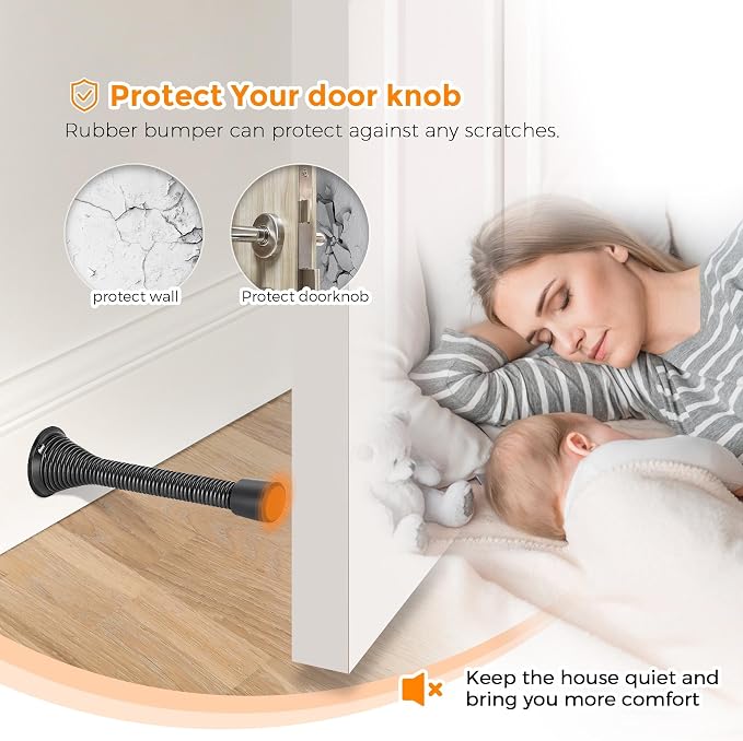 Ravinte Door Stoppers, 24 Pack Black Spring Door Stops with Rubber Bumper, Door Stoppers for Bottom of Door