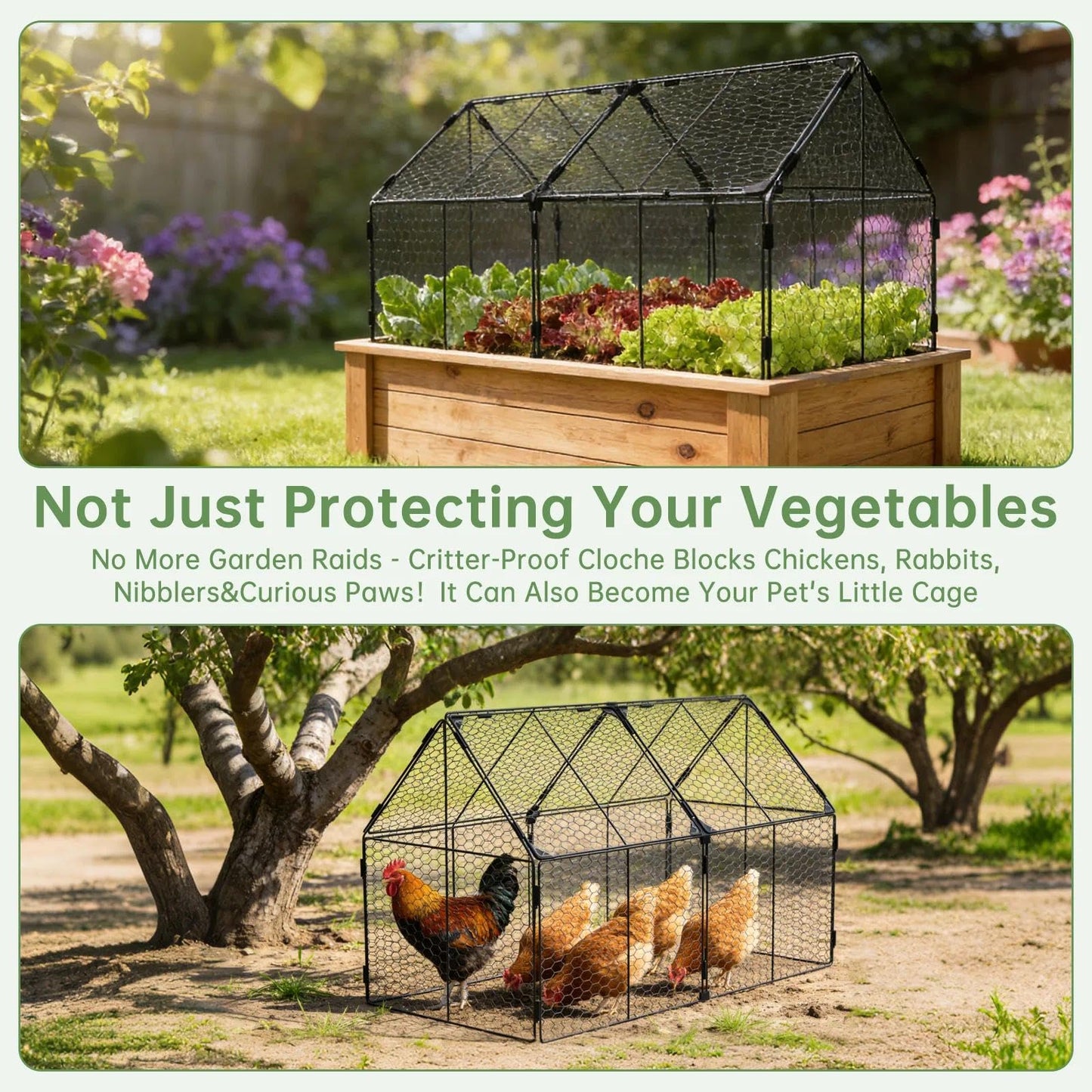 Decoroca 4x2ft Chicken Wire Plant Protectors - Crop Cage with Flip-Top&10 Ground Stakes, Outdoor Plant Protection Cage Keep Animals Out of Your Vegetable Garden - Suitable for 4x2ft Raised Garden Bed