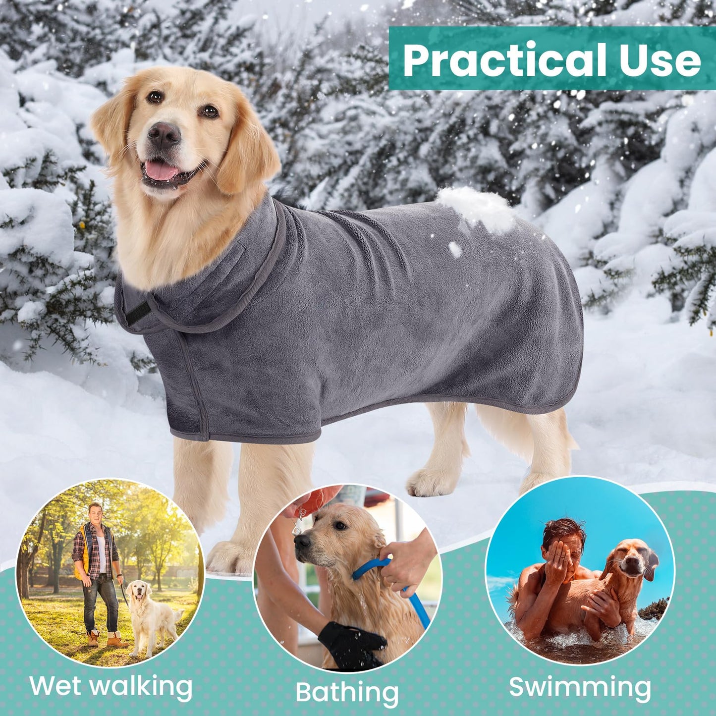 PETTOM Dog Drying Coat Super Absorbent, Adjustable Microfiber Dog Towel Robe, Soft Dogs Robe Quick Drying, Dogs Bathrobe for Bath, Swimming, Muddy Walks (Grey,L)