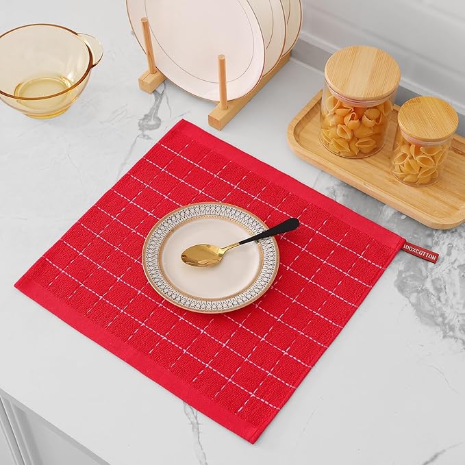 Mordimy 100% Cotton Terry Cloth Dish Cloths, Soft and Absorbent Checkered Dish