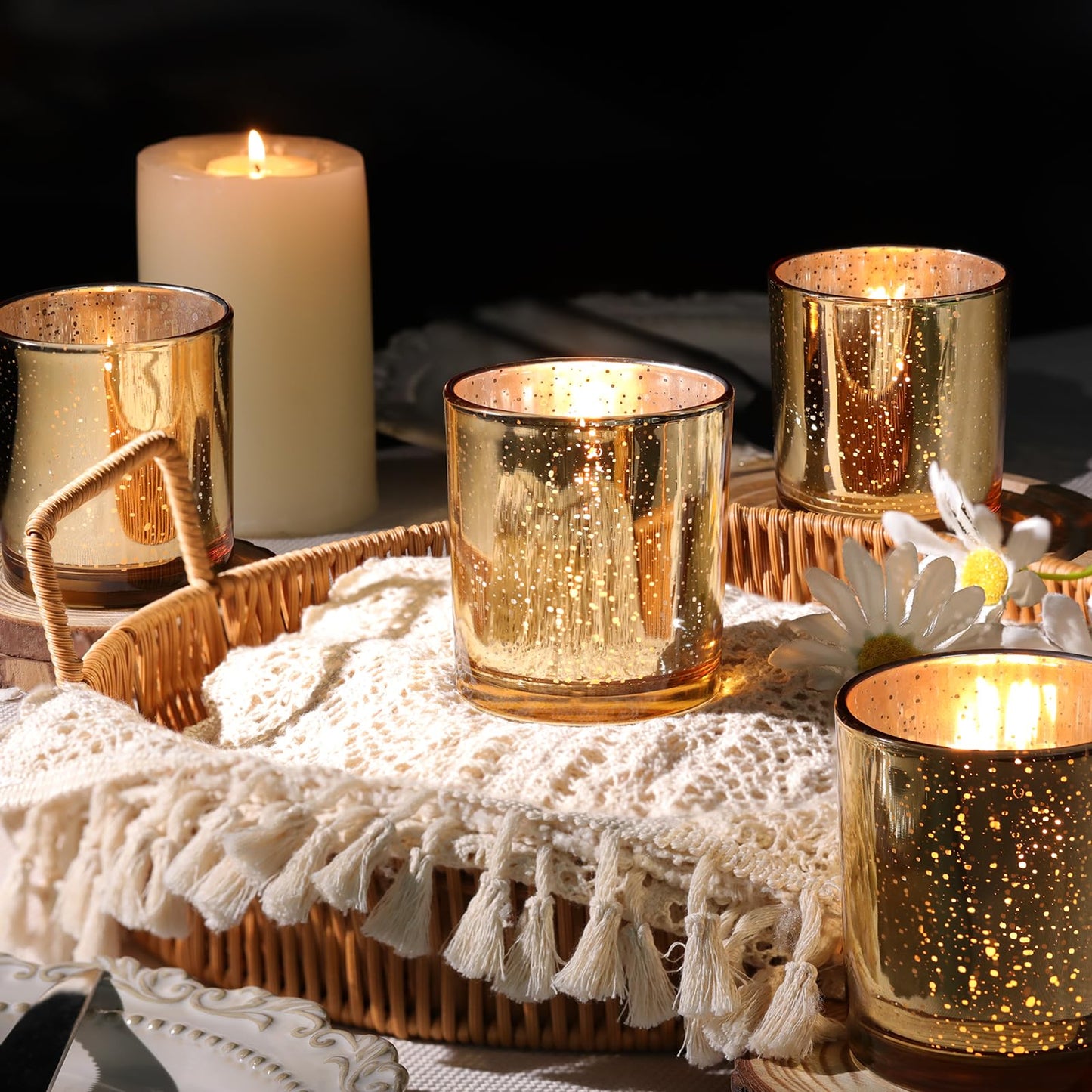 DARJEN Larger Gold Votive Candle Holders Set of 6- Tea Light Candle Holder Glass, Gold Candle Holders for Wedding, Table Centerpiece, Party and Holiday Decorations