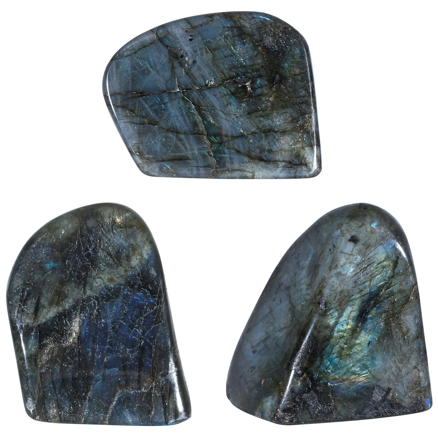 Rockcloud Irregular Natural Labradorite Palm Stone Slab, Polished Self-Standing Worry Crystal Specimen for Anxiety Meditation, 0.44-0.66 lb