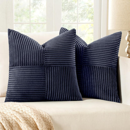 MIULEE Black Corduroy Pillow Covers Pack of 2 Boho Decorative Spliced Throw Pillow Covers Soft Couch Pillowcases Cross Patchwork Textured Cushion Covers for Living Room Bed Sofa 18x18 inch
