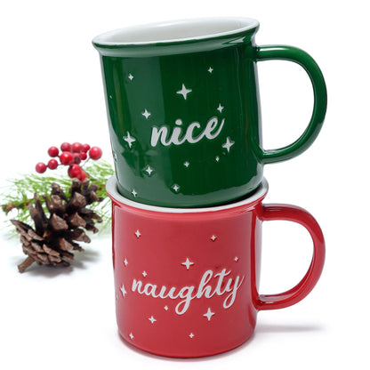 MAINEVENT Naughty Nice Christmas Mugs Coffee Set 11 Ounce, Christmas Cups Couple Gift