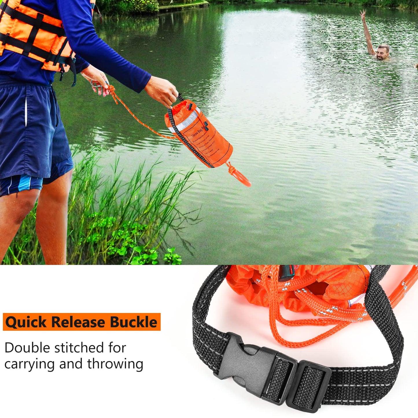 NTR Water Rescue Throw Bag with 50 Feet of Rope in 3/10 Inch Tensile Strength Rated to 1844lbs, Throwable Device for Kayaking and Rafting, Safety Equipment for Raft and Boat