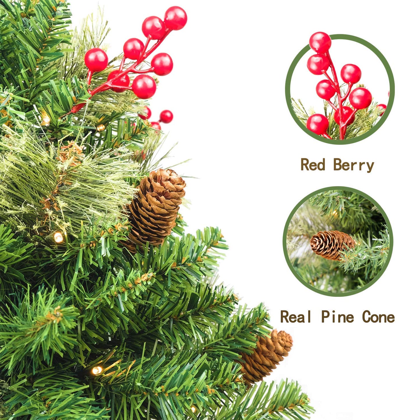 Christmas Tree 30 inch Prelit 2 Set Pathway Porch Christmas Trees Pre-Light LED Battery Operated Outdoor Xmas Decor for Entrance Driveway, Yard, Garden, Red Berries, Pine Cones