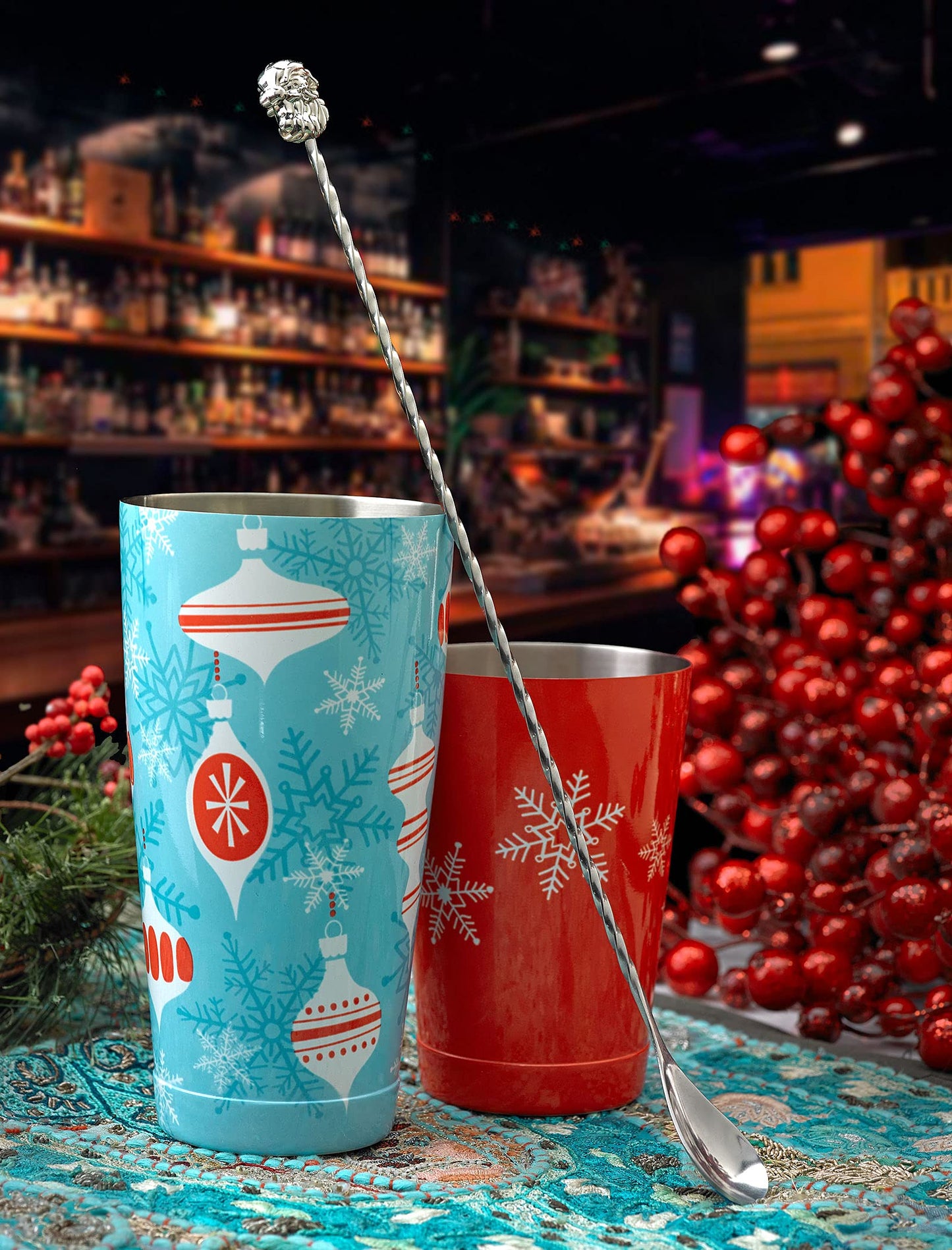 Barfly Holiday Ornaments Cocktail Shaker Tin Set