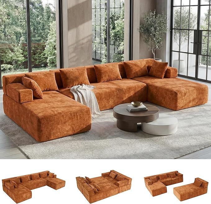 MONVANE 141" U Shaped Cloud Sectional Couch