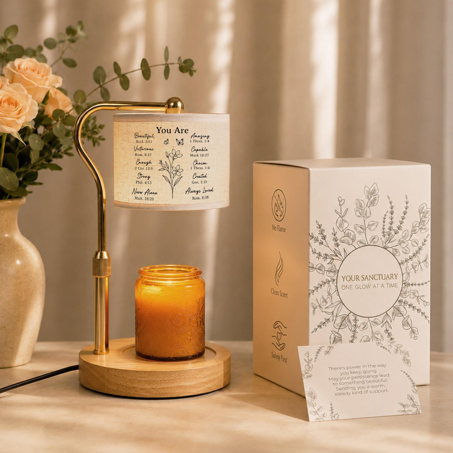 GIFTELIX Candle Warmer Lamp with Timer Dimmable - Christmas Birthday Gifts Christian Gift for Women - Flameless & Smokeless Height Adjustable Wax Melt Warmer with 2 Bulbs - Office Dorm Room Home Decor
