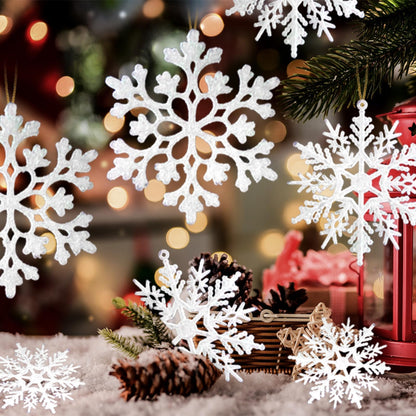 36 Pack White Snowflake Ornaments Plastic Glitter Snow Flakes Ornaments for Winter Christmas Tree Decorations Size Varies Craft Snowflakes