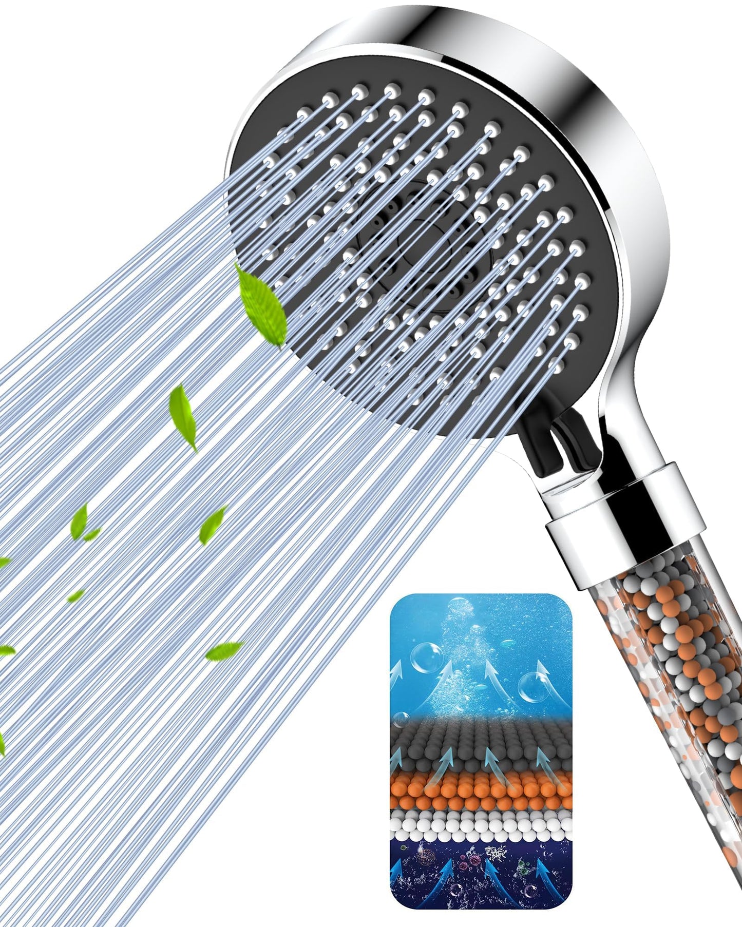 Magichome Shower Head, Upgraded Filter Shower Head High Pressure 5 Modes, Universal Hard Water Filter Showerhead with Extra Replaceable Accessories
