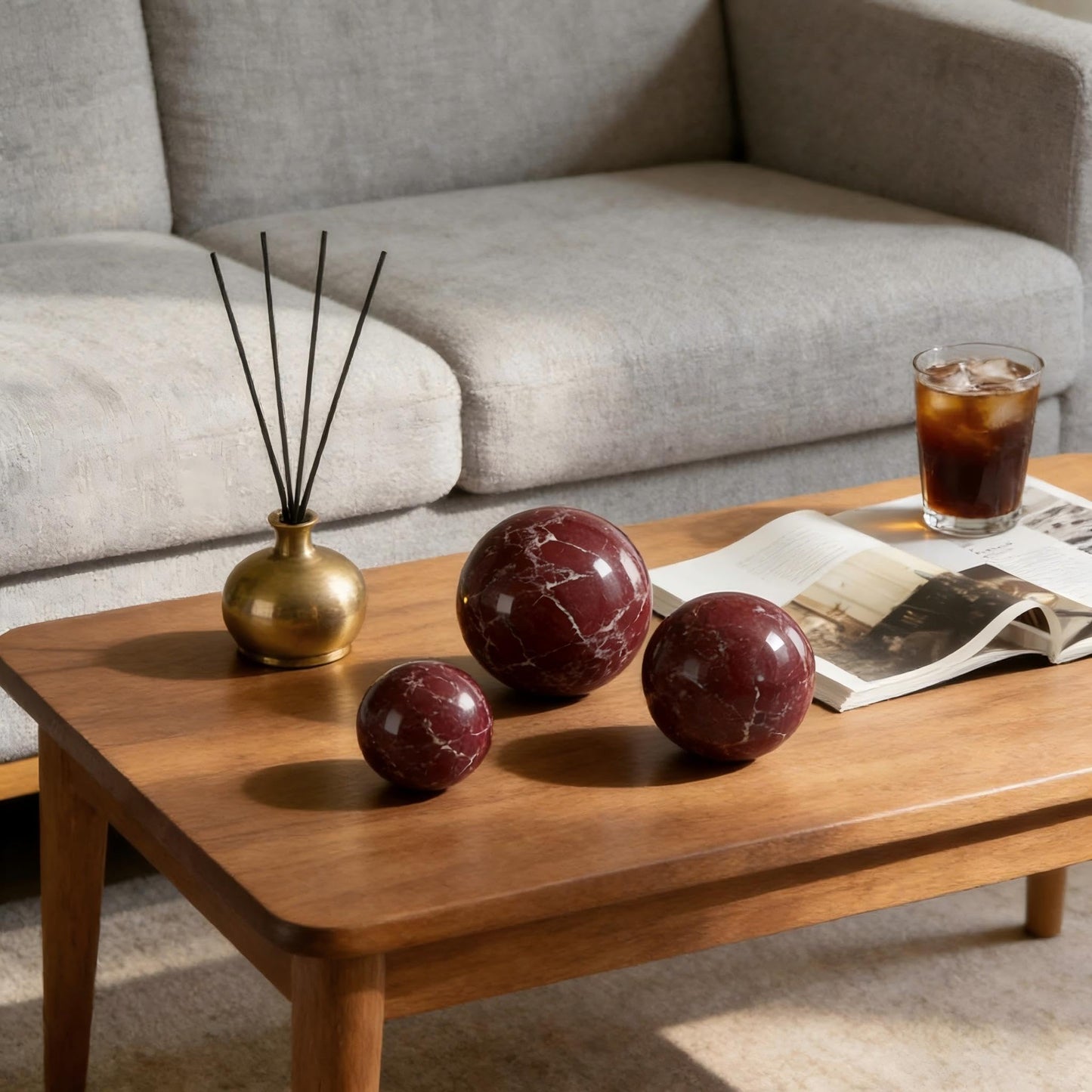 SIRIZEN-DIVING Rosa Levanto Natural Marble Decorative Sphere, Small Solid Stone Ball Accent for Shelf, Tray, Dresser and Tabletop Decor, 6cm Diameter