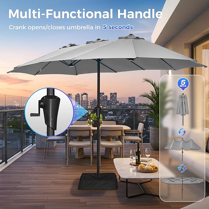 SUPERJARE 13FT Outdoor Umbrella for Patio, Double sided Pool Umbrellas with Fade Resistant Canopy, Large Table Umbrella for Deck, Market, Backyard - Gray