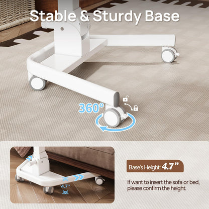 JYLH JOYSEEKER Foldable Mobile Standing Desk, 90 Tiltable Rolling Standing Desk, Height Adjustable Portable Laptop Workstation for Home Office, Easy to Fold, White