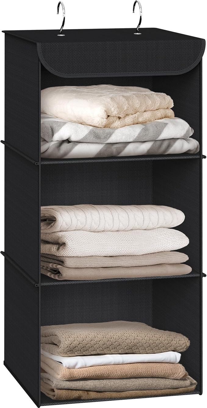 Simple Houseware 3-Shelf Hanging Closet Organizer, Fabric Storage Shelves