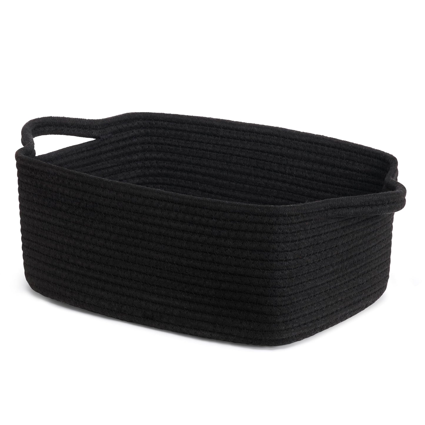 CHICVITA Storage Basket for Gifts, Cute Cotton Rope Baskets for Nursery, Small Gift Basket with Handles, Decorative Woven Baskets for Bathroom, 13 x 9.8 x 5 inches, Black