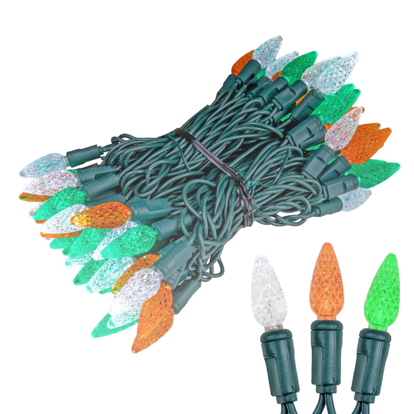 ‎‎‎Novelty Lights 24FT 70 LED C6 LED St. Patrick's Day String Lights, Outdoor Christmas Tree Commercial Grade LED String Lights, Christmas Lights Outdoor Tree Decorations Outdoor (Green/White/Orange)