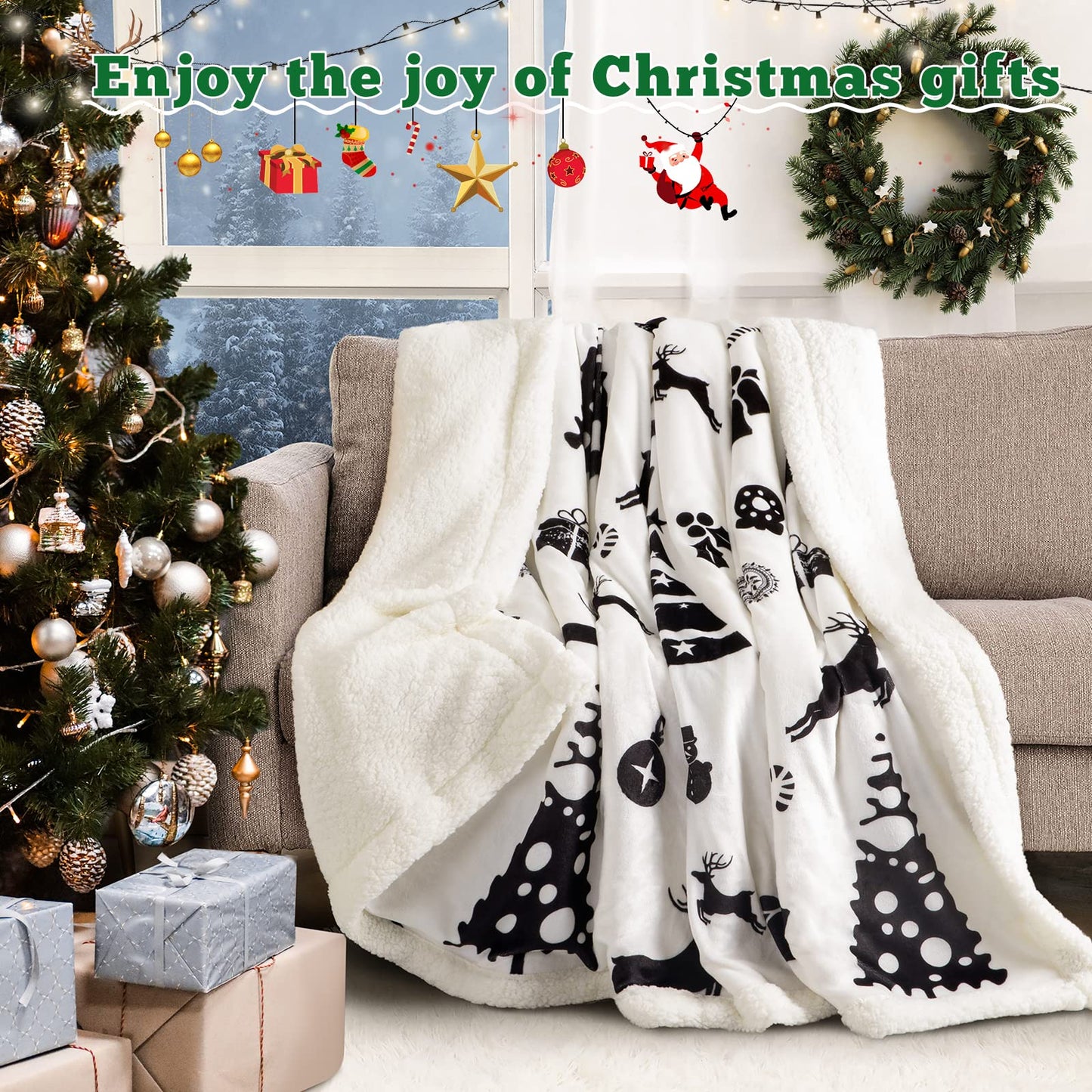 LBRO2M Sherpa Fleece Bed Blanket Queen Size,Christmas Super Soft Fuzzy Plush Warm Cozy Fluffy Microfiber Couch Throw Velvet Double Reversible Luxurious Blankets