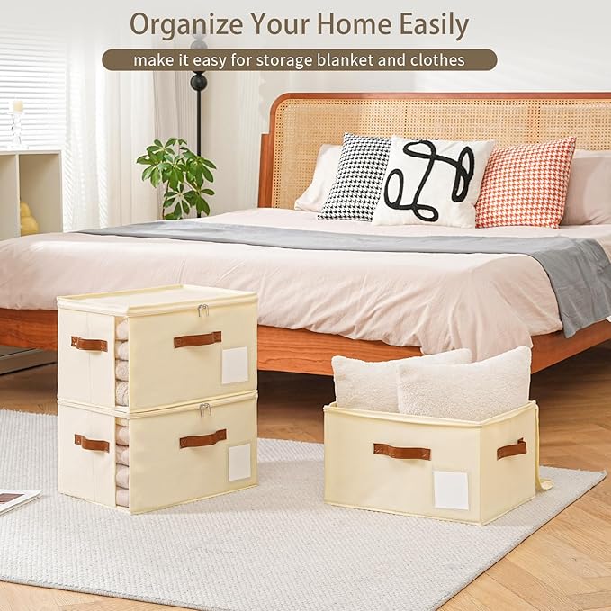 4 Pack Large Storage Bins with Lids, Foldable Closet Organizer with Clear Window