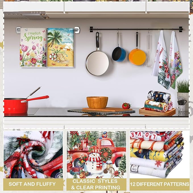 12 Pcs Seasonal Kitchen Towels Set