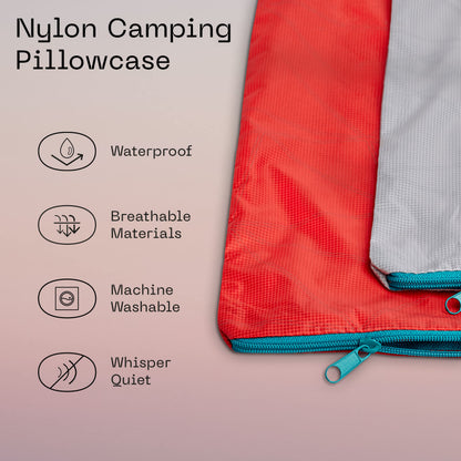 Coop Home Goods Nylon Camping and Travel Pillow Cover, Waterproof Camping Pillow Protector, Zippered Cover, Washable Travel Pillowcase (Grey)