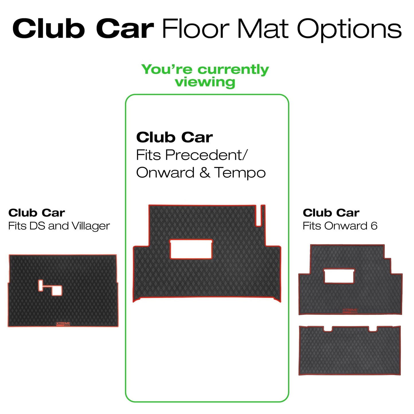 Xtreme Golf Cart Mats Rubber Floor Mat Compatible with Club Car Precedent (04-25), Onward & Tempo (17-25), Villager & V4L (19-24) Golf Cart Models | Full Coverage Liner Protection - Grey Trim