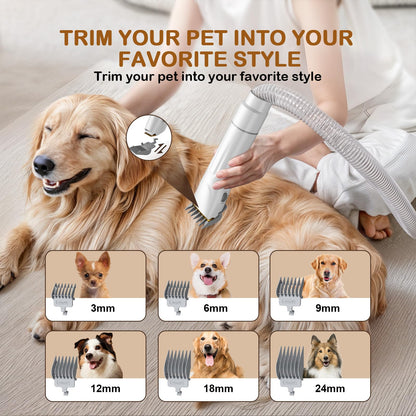 Ozumek Dog Grooming Vacuum, Dog Grooming Kit with Pet Clipper Nail Grinder, 3 Suction Modes Dog Brush Vacuum with 6 Pet Grooming Tools (Cream)