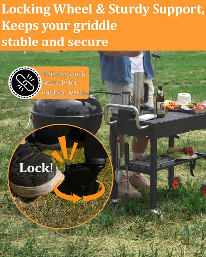 JiRiCHMi Grill Table For Blackstone Griddle 22 and 17 Inch, Grill Carts Outdoor With Wheels, Heavy-Duty Grill Stand, Foldable Quickly Blackstone Stand Suitable for Travel/Camping And Outdoor Meals