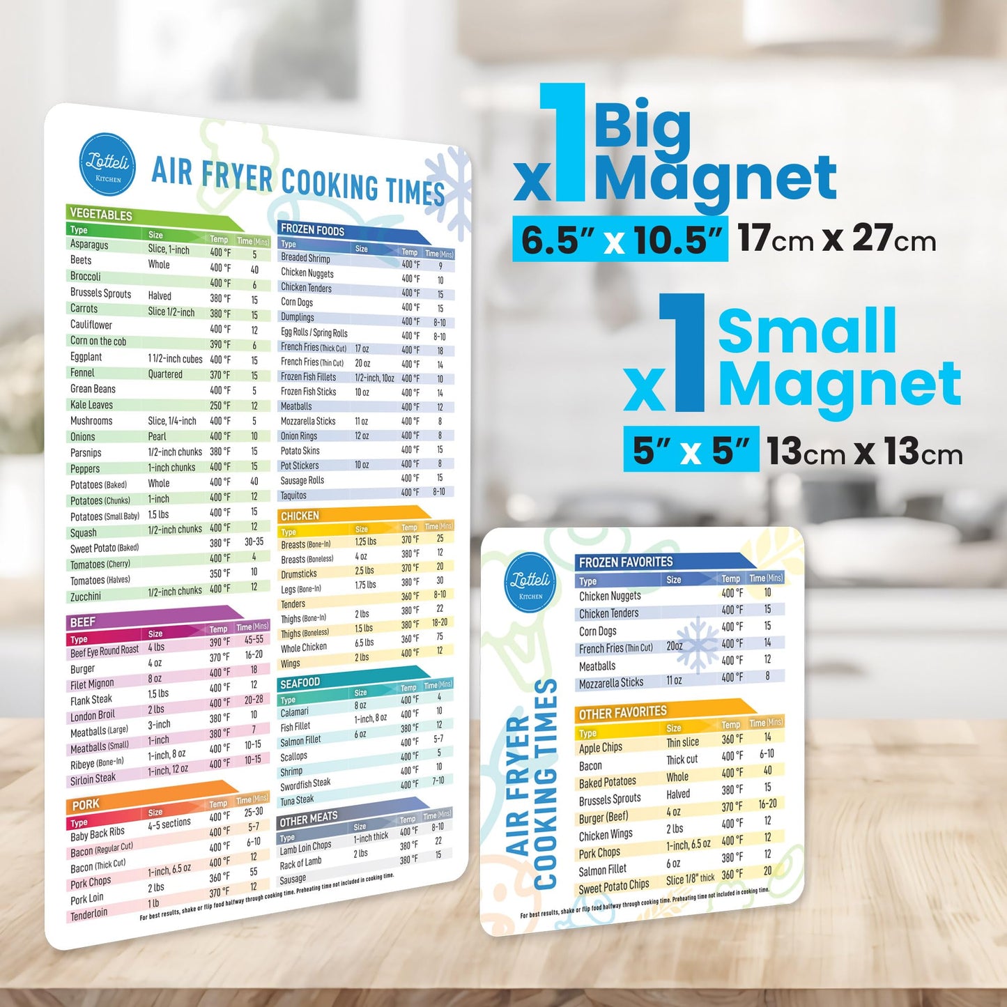 Air Fryer Magnetic Cheat Sheet Set - Air Fryer Accessories Cookbook - As Seen on the Today Show an Easy to Use AirFryer Time Chart Set - Strong Magnet Quick Reference Cooking Guide for Frying (Black)