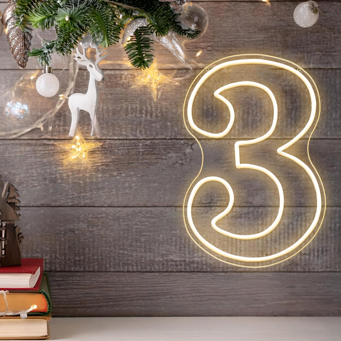RumonZS Number 3 Light Up LED Neon Sign Backdrop 16.5" Birthday Party Decor Warm White Number One Light Up Sign USB Powered Big Number Sign Light for Birthday Night Light Party Anniversary Wedding