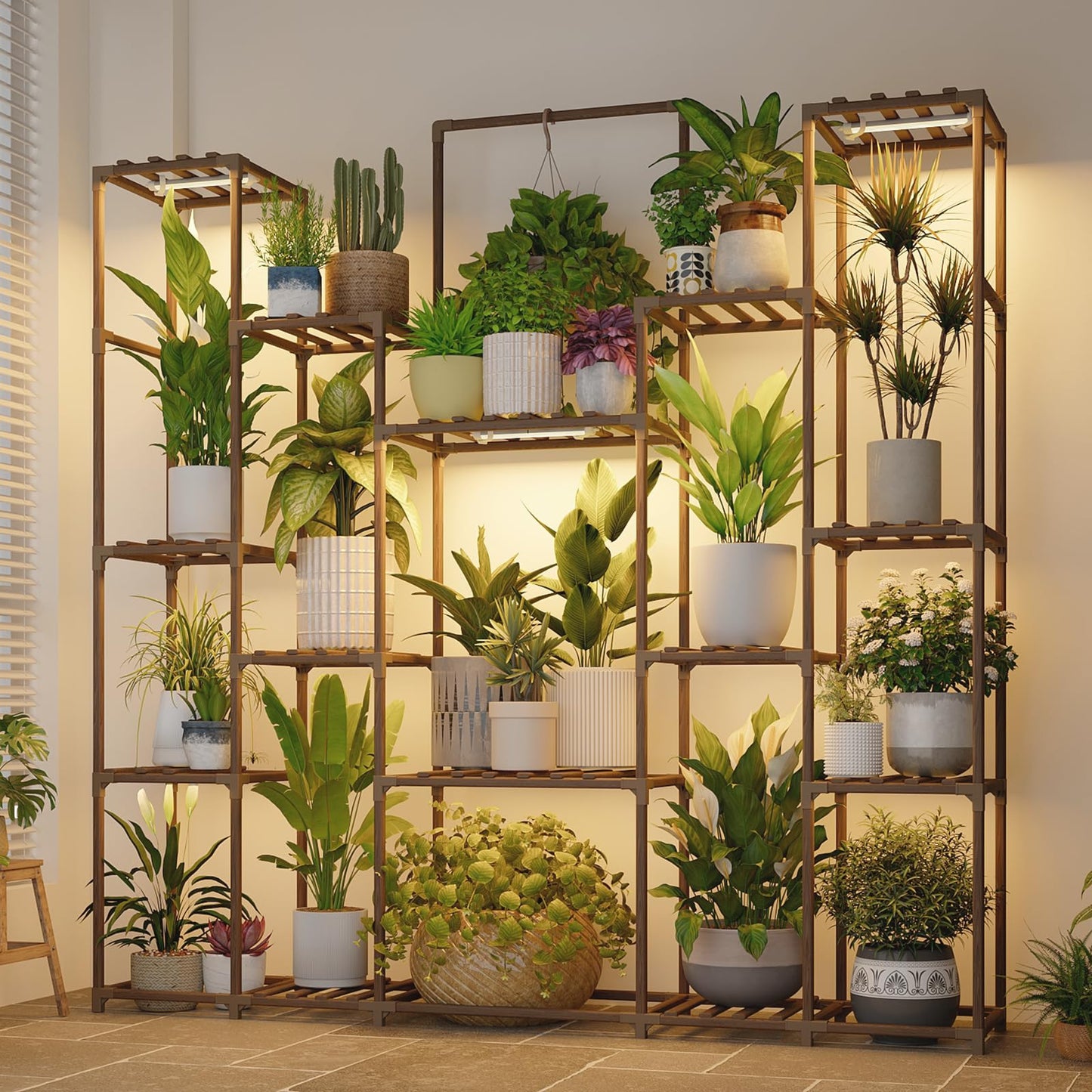 Bamworld Plant Stand with Grow Lights Large Plant Shelf Indoor Hanging Plants 17 tiers Large Plant Shelf for Indoor Plants Display Heavy Duty Plant Rack for Living Room Patio Decor