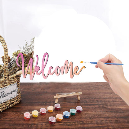 CREATCABIN Welcome Sign Wall Art Decor Welcome Wood Cutout Hanging Welcome Sign Rustic Welcome Sign for Front Door Home Apartment Kitchen Party Garden Farmhouse Porch 12 x 4.7 Inch