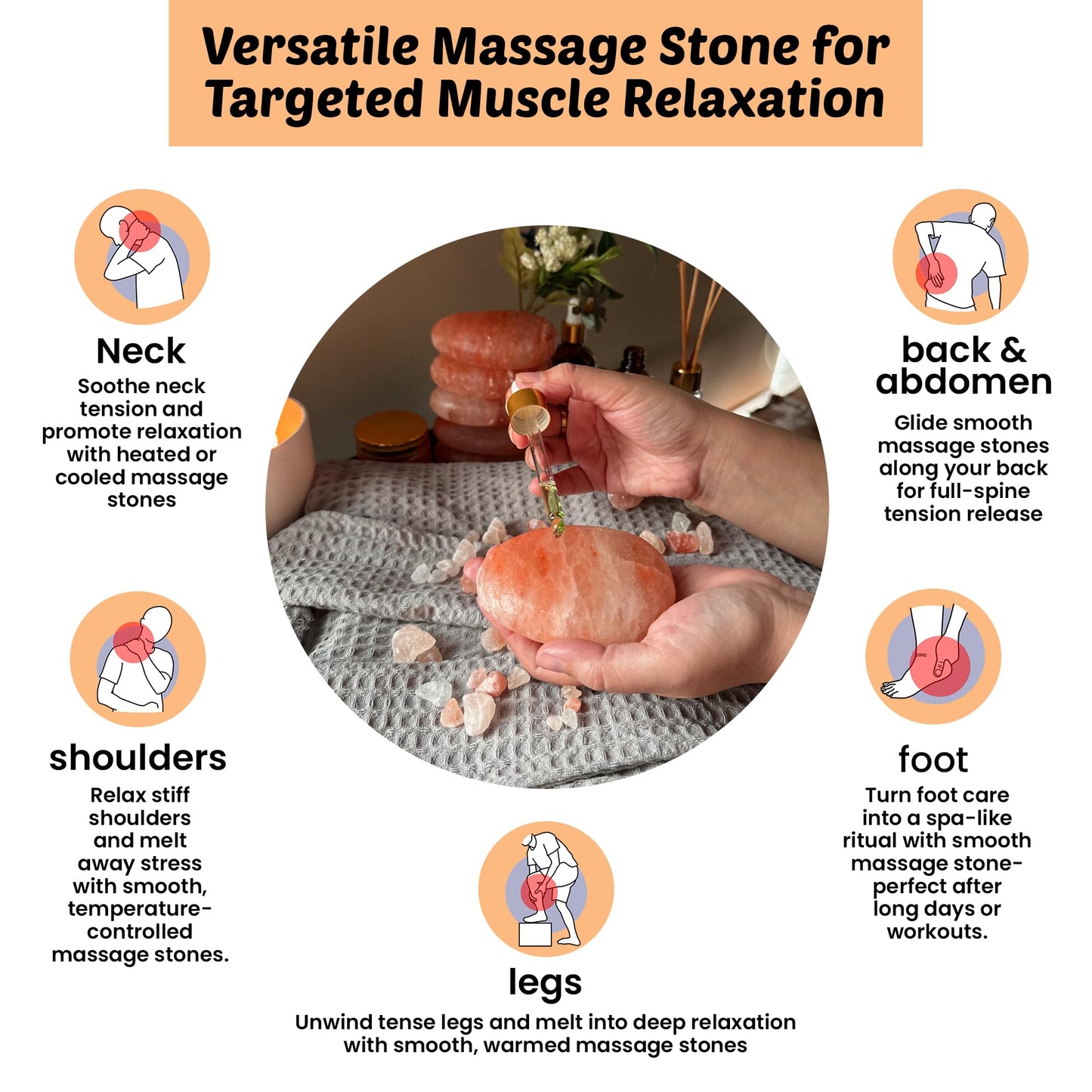 POHS Pack of 6 Flat Oval Massage Stone, Deodorant Stone, Pink Crystal Hand -Carved hot & Cold for Massage Therapy