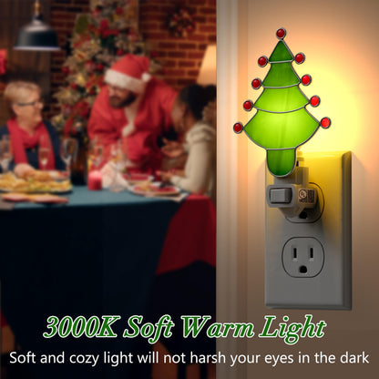 KUNDGLA Night Light Plug into Wall Stained Glass Christmas Tree Pretty Night Lights Plug in 7W Warm White Light Decorative Accent Nightlight Silver Chrome Nightlights Home Decor Gift for Grandkids