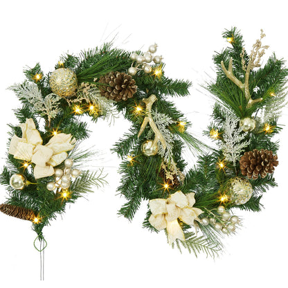 Adeeing 6 FT Christmas Garland with Lights, Pre-lit Outdoor Garland with Battery Operated 20 LED Lights, Holiday Garland with Stars, Flower, Berry Branches(Gold)